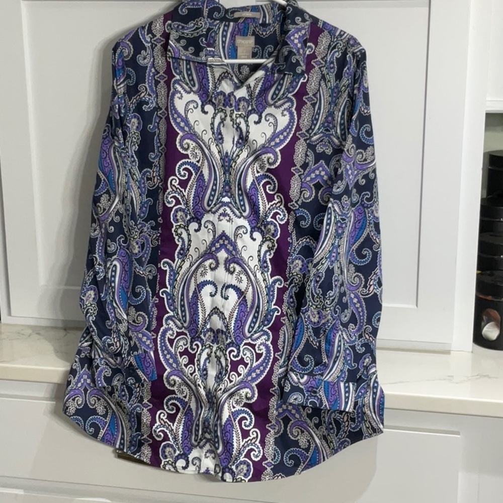 Chico's Purple and Blue Paisley Button Down Dress Shirt